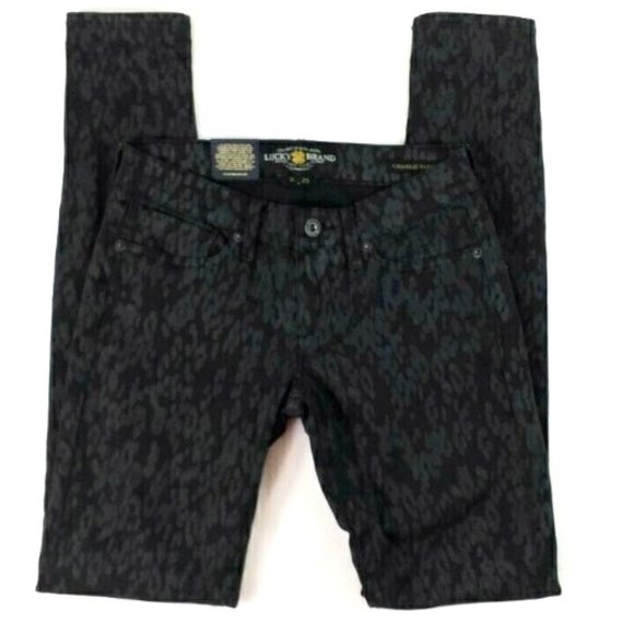 Lucky Brand Charlie Skinny Black Gray Cheetah Print Skinny Jeans Womens 0R/25 - Picture 3 of 12